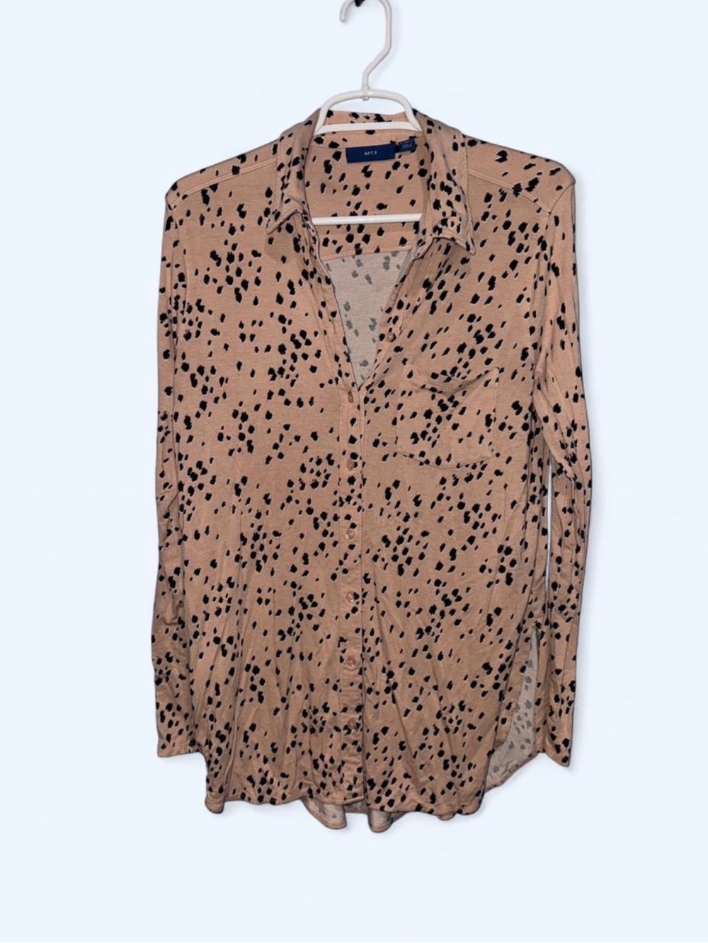 Apt. 9 Pink Button-Down Shirt with Black Spot Print